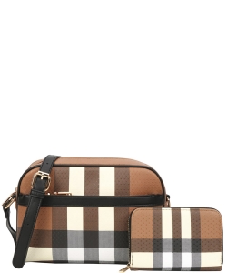 2in1 Plaid Zipper Crossbody with Wallet Set LM-8907-A BLACK